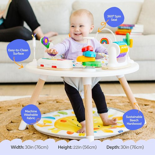 Move2Play 4-in-1 Baby Activity Center - Montessori Design with 8 Interactive Toys | Ideal for 3-12 Months (Sun)