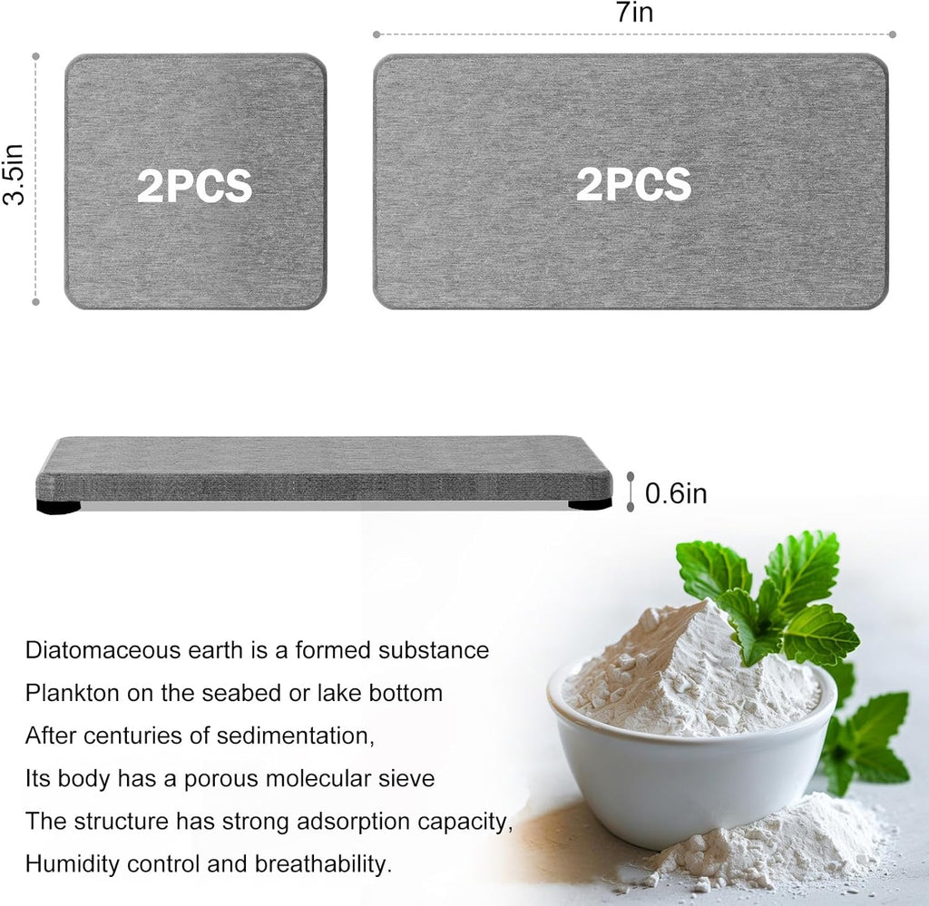 Skiennix Water Absorbing Stone Tray - Fast Drying Diatomite Coaster for Kitchen & Bathroom Sinks | 4PCS Set