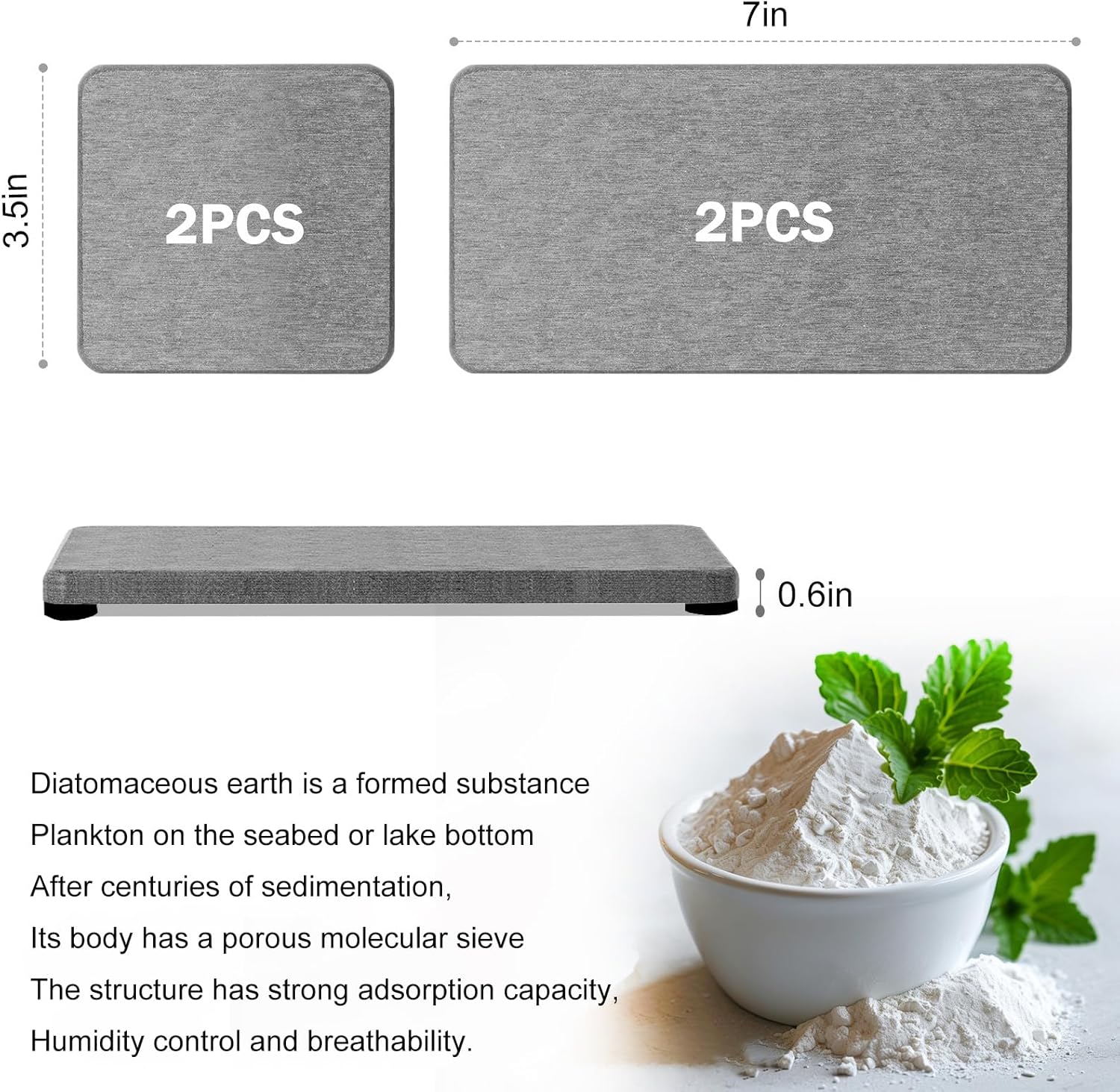 Skiennix Water Absorbing Stone Tray - Fast Drying Diatomite Coaster for Kitchen & Bathroom Sinks | 4PCS Set