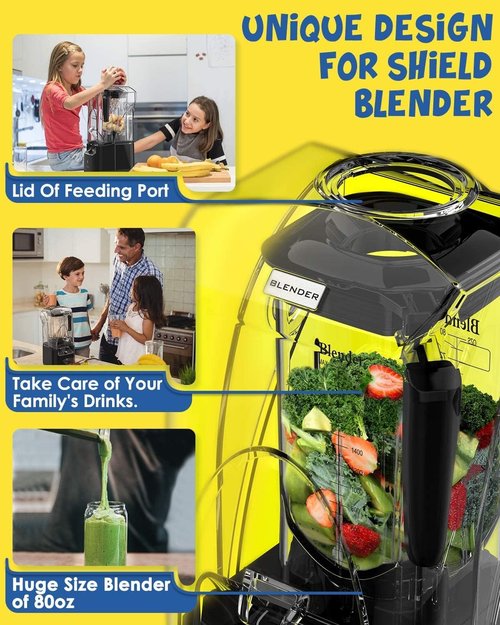 CRANDDI Commercial Quiet Blender - 2200 Watt Professional Countertop Blender with 80oz Pitcher | K90 Black