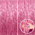 Skiennix Pink Tinsel Curtain Backdrop - 2 Pack Foil Fringe Decorations for Parties & Photo Booths