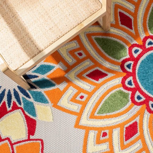 SAFAVIEH Washable Rug Outdoor Cabana Collection - 6'7" x 9', Ivory & Orange, Non-Shedding & Easy to Clean, Ideal for Patio, Backyard, Mudroom (CBN328A)