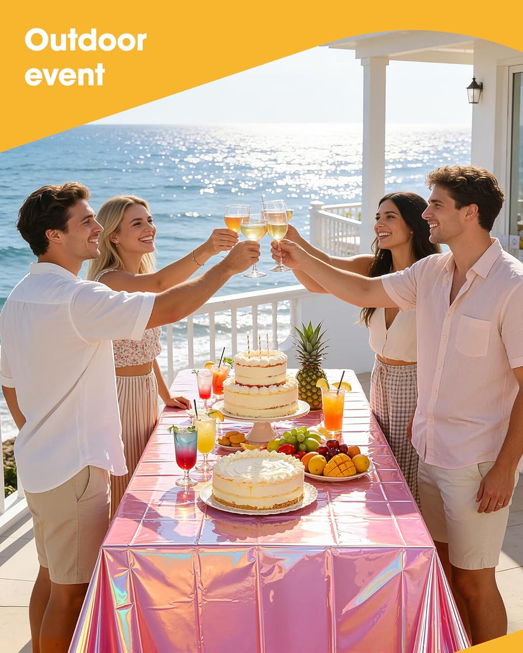 Niuara Iridescent Pink Table Cloth - 4 Pack 54" × 108" Disposable Covers for Parties & Gatherings