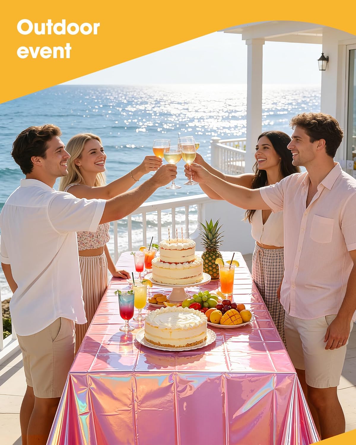 Niuara Iridescent Pink Table Cloth - 4 Pack 54" × 108" Disposable Covers for Parties & Gatherings