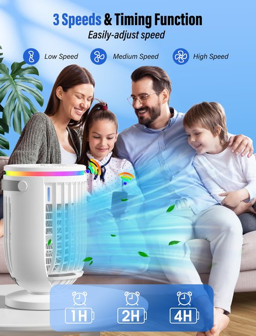 JYew Portable Air Conditioners Evaporative Mini Room Air Conditioners,Portable AC Unit Air Cooler with 4 in 1 Humidifier Fan Conditioner, AC Portable for Room with 120° Rotating Function03