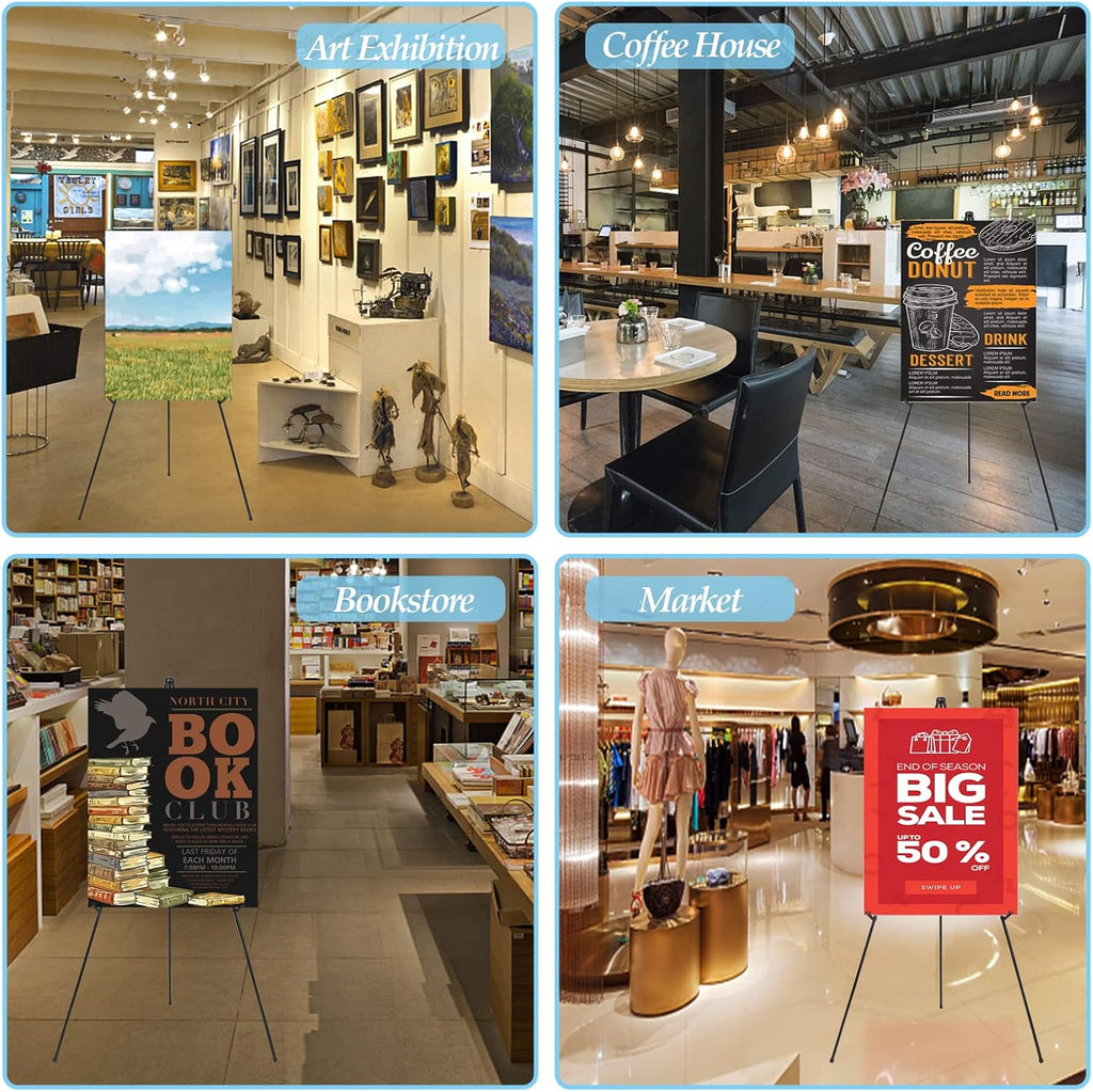 Skiennix Adjustable Metal Easel Stand - Portable 63'' Display for Wedding Signs & Art | Black