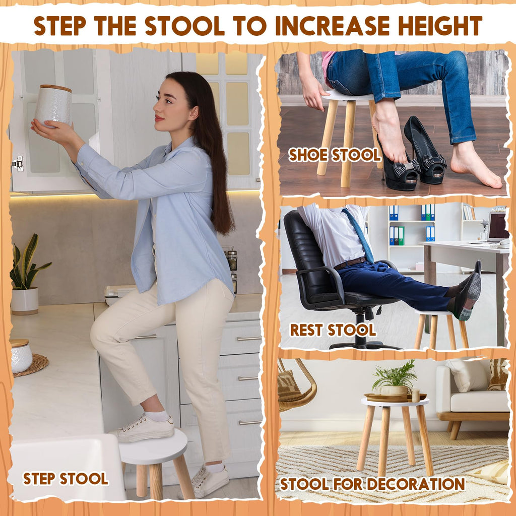 Wenqik 4 Wooden Step Stool for Kids 10.3 Inch 4 Legged Small Wooden Step Stool Solid Hard Sturdy Chair for Bedroom Furniture