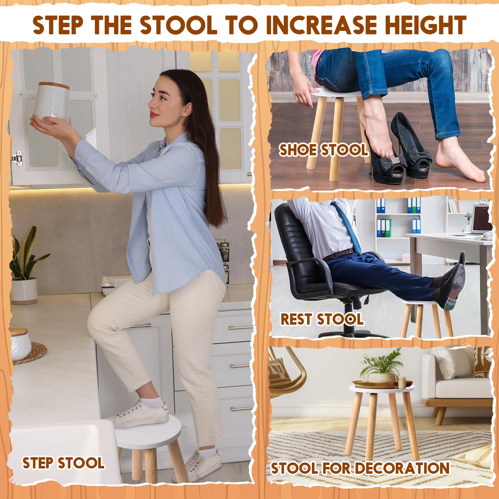 Wenqik 4 Wooden Step Stool for Kids 10.3 Inch 4 Legged Small Wooden Step Stool Solid Hard Sturdy Chair for Bedroom Furniture