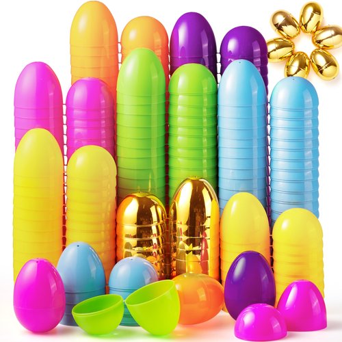 JOYIN 3.15" 94 PCS Plastic Easter Eggs 6 Golden Eggs, Large Empty Eggshells Fillable for Easter Hunt, Parties, Basket Stuffers Filler, Classroom Prize Supplies