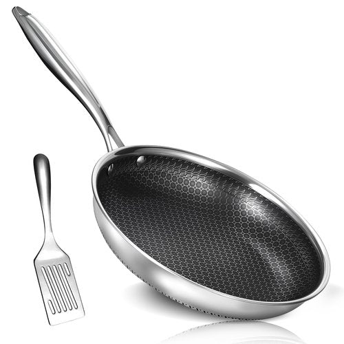 USELUCK 10 Inch Nonstick Frying Pan, Stainless Steel Skillet with Honeycomb Surface, Induction Compatible, Oven & Dishwasher Safe, PFAS-Free Cookware