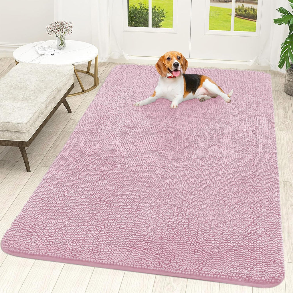 OLANLY Dog Door Mat - Absorbent Non-Slip Chenille Mat for Muddy Paws | Quick Dry 70x46, Dusty Rose