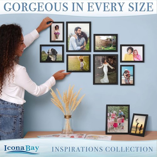 Icona Bay 8x10 Black Picture Frame - Contemporary Design with Detailed Molding | Wall Mount or Table Top