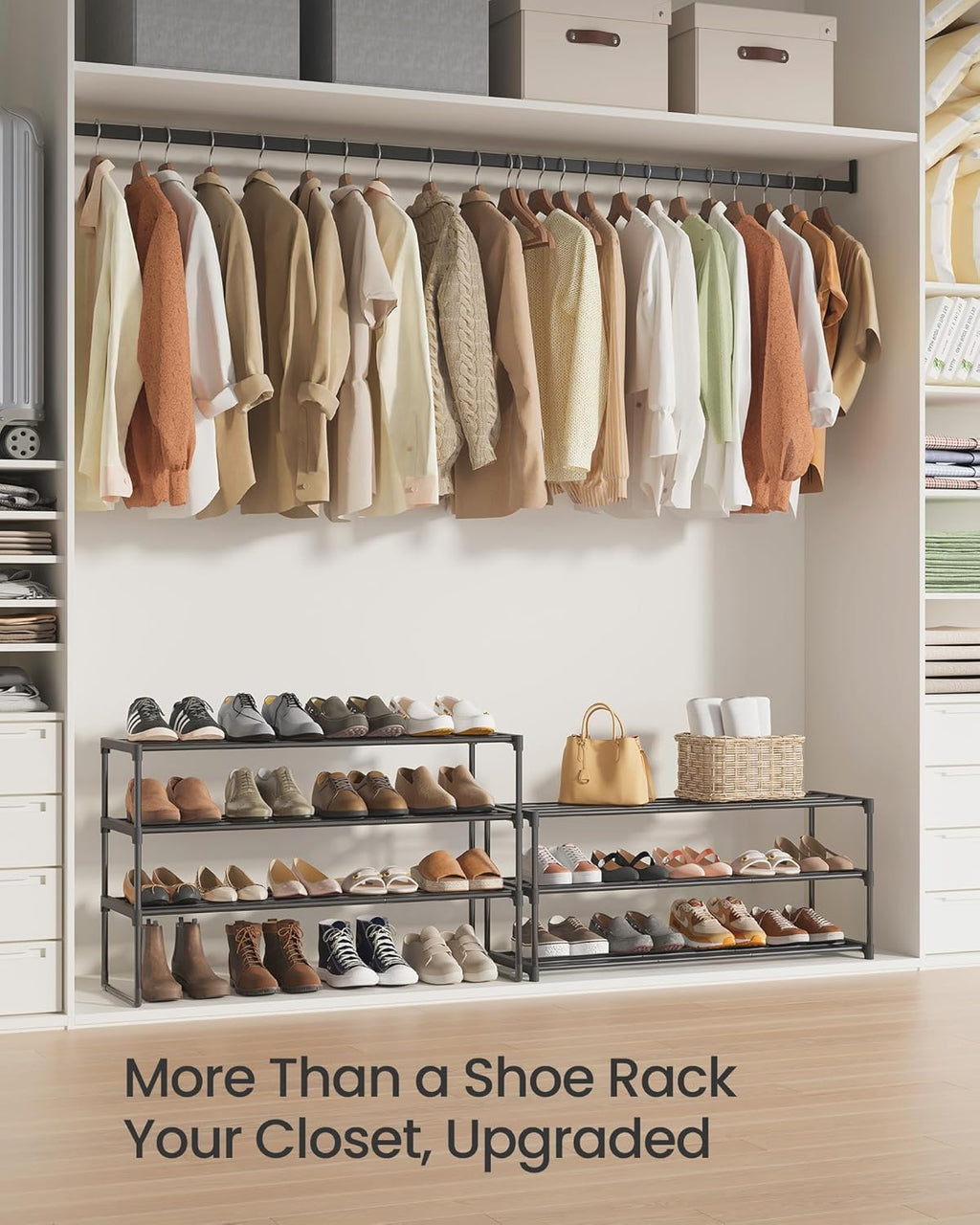 SONGMICS 6-Tier Shoe Rack - Stackable Metal Organizer for 24-30 Pairs - Black, 11.8 x 36.2 x 42.7 Inches