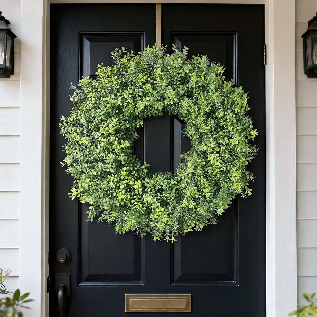 Regine Switzerland 26" Artificial Boxwood Wreath - Fresh Greenery for Front Door & Outdoor Decor