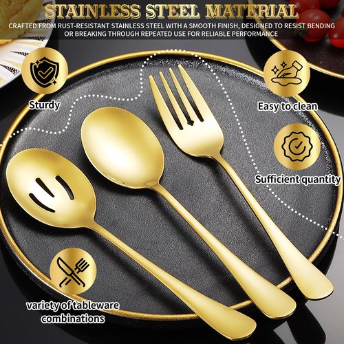 ZLMTZDJD 24pcs Serving Utensils Set, Large Stainless Steel Serving Utensils - Durable for Buffets, Dinner Parties, Weddings and Restaurants (GOLD)
