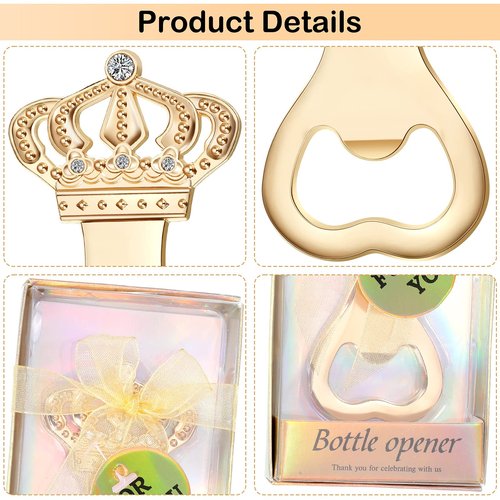 Cunhill 50 Pieces Gold Crown Bottle Opener Wedding Favors for Guests Bulk Crown Party Favor Baby Shower Birthday Souvenirs Decoration Bridal Shower Anniversary Supplies