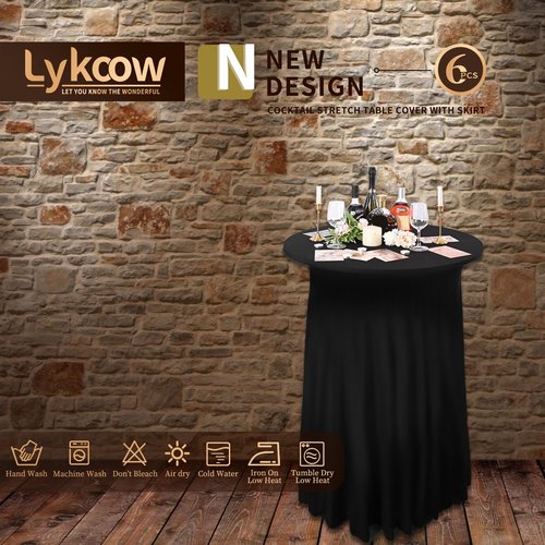 6 Packs Cocktail Table Covers White Cocktail Table Cloth 32"x 43" Spandex Stretch Small Round Tablecloth for 32in Table with Wavy Drapes Fitted High Top Table Cloth for Party Wedding Banquet Bar Table