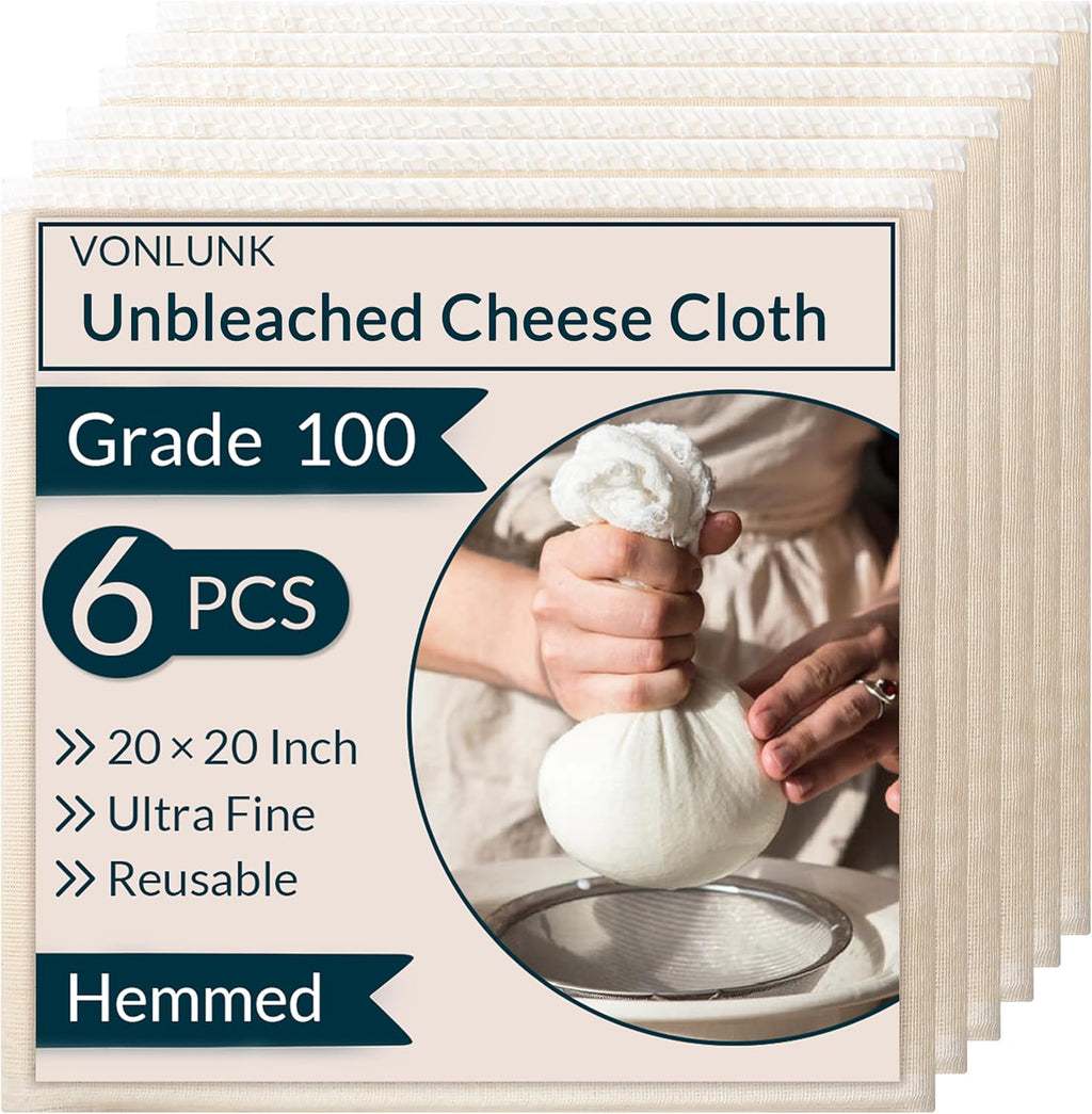 Skiennix 6-Pack Beige Cheesecloth - 20x20 Inch Reusable Unbleached Cotton Strainer for Cooking & Baking