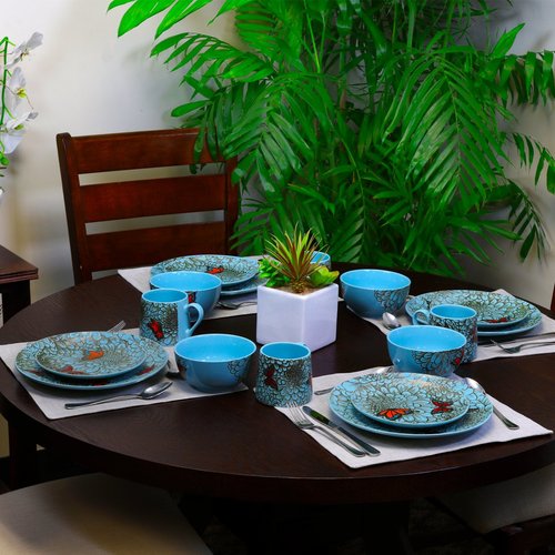 Elama's Butterfly Garden 16 Piece Stoneware Dinnerware Set