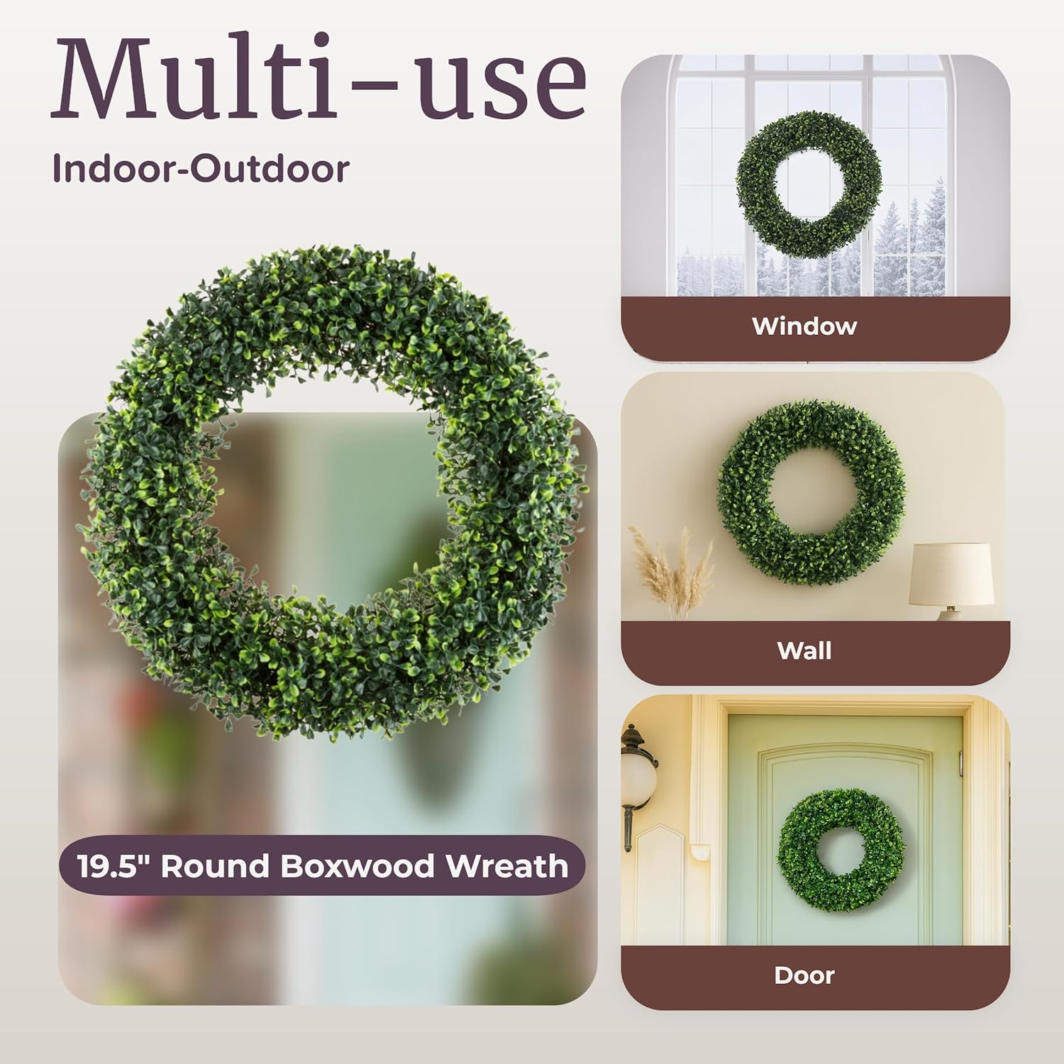 Pure Garden 19.5-Inch Boxwood Wreath - UV Resistant Artificial Decor for All Seasons | Indoor/Outdoor Use