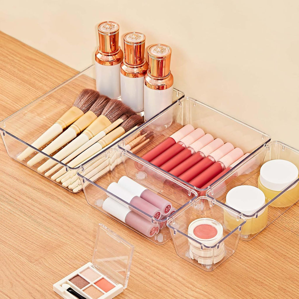 SMARTAKE 13-Piece Drawer Organizers - Non-Slip Silicone Pads | Versatile Storage Trays for Makeup, Jewelry & Utensils - Clear