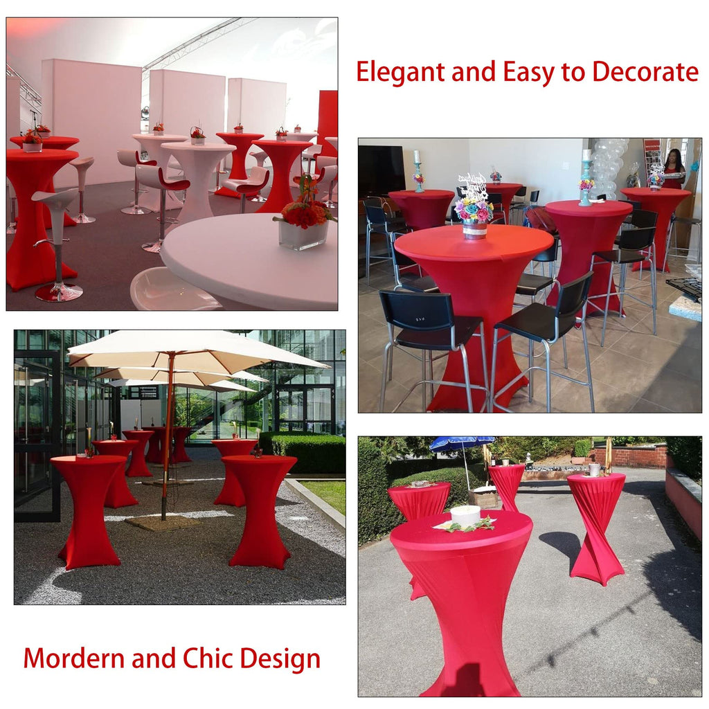 JALANCY 6 Pack Cocktail Spandex Tablecloth 32"x43" Red Stretch Square Corners Cocktail Table Cover Fitted High Top Round Table for Bar Wedding Birthday Party Banquet