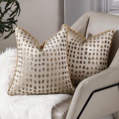 HOSTECCO Gold Abstract Throw Pillow Covers 18x18 inch Set of 2 Jacquard Dot Pillow Cases Modern Decorative Cushion Covers for Sofa Couch Bed