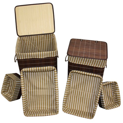 Ore International BW1215/6 6-Piece Square Folding Laundry Basket and Trays, Brown