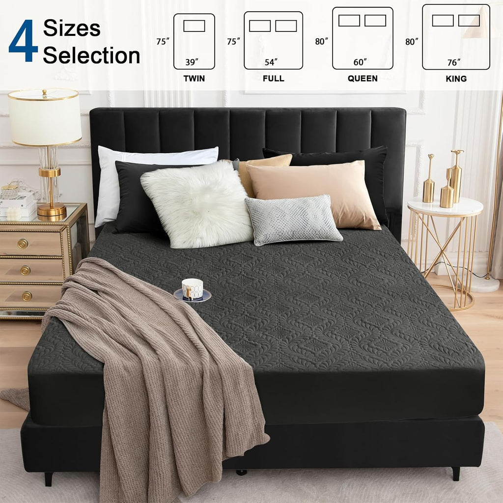 Sufdari Twin Waterproof Mattress Cover - Breathable & Noiseless Quilted Bed Pad | Ultra Soft Dark Grey, Fits 8-18" Deep Pocket