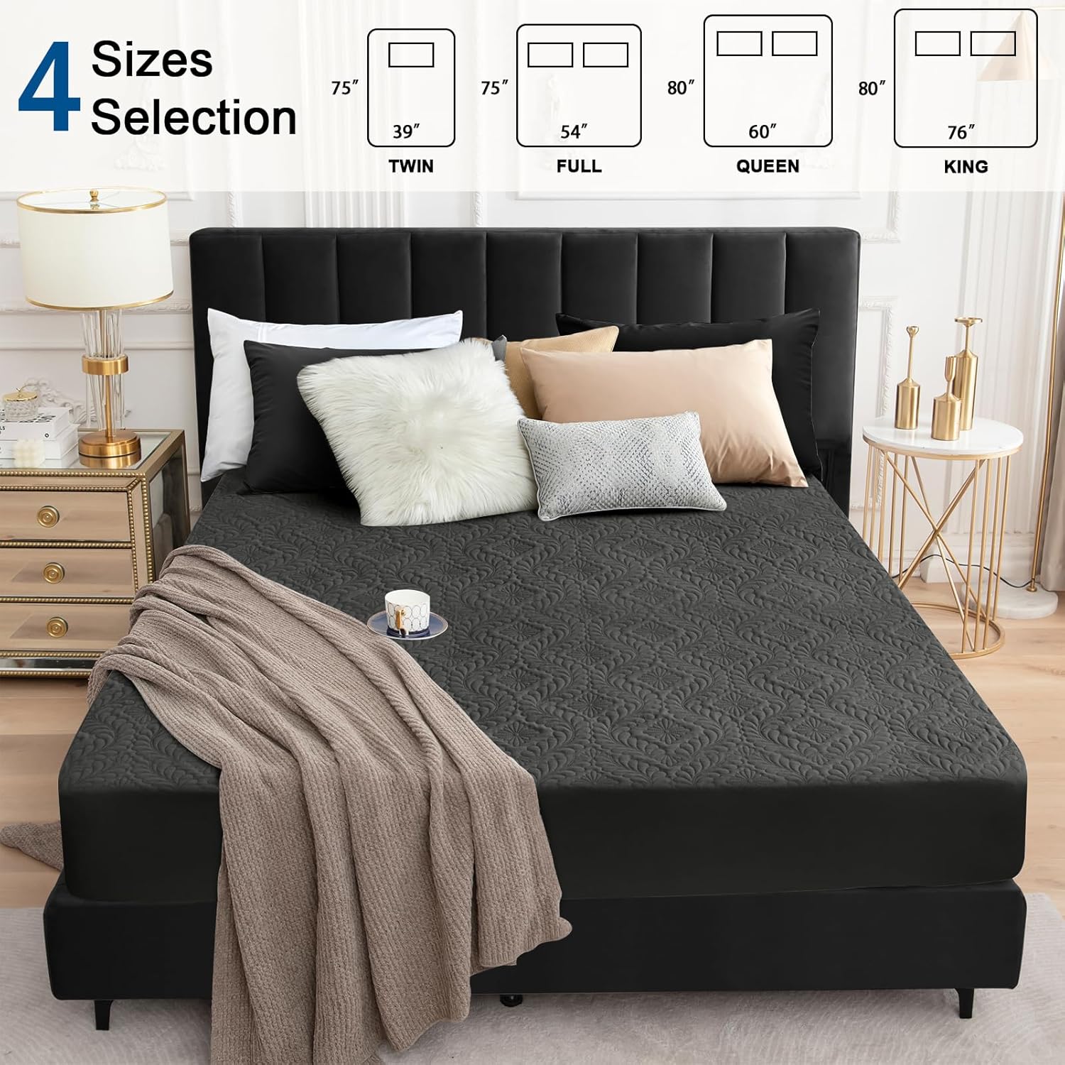 Sufdari Twin Waterproof Mattress Cover - Breathable & Noiseless Quilted Bed Pad | Ultra Soft Dark Grey, Fits 8-18" Deep Pocket