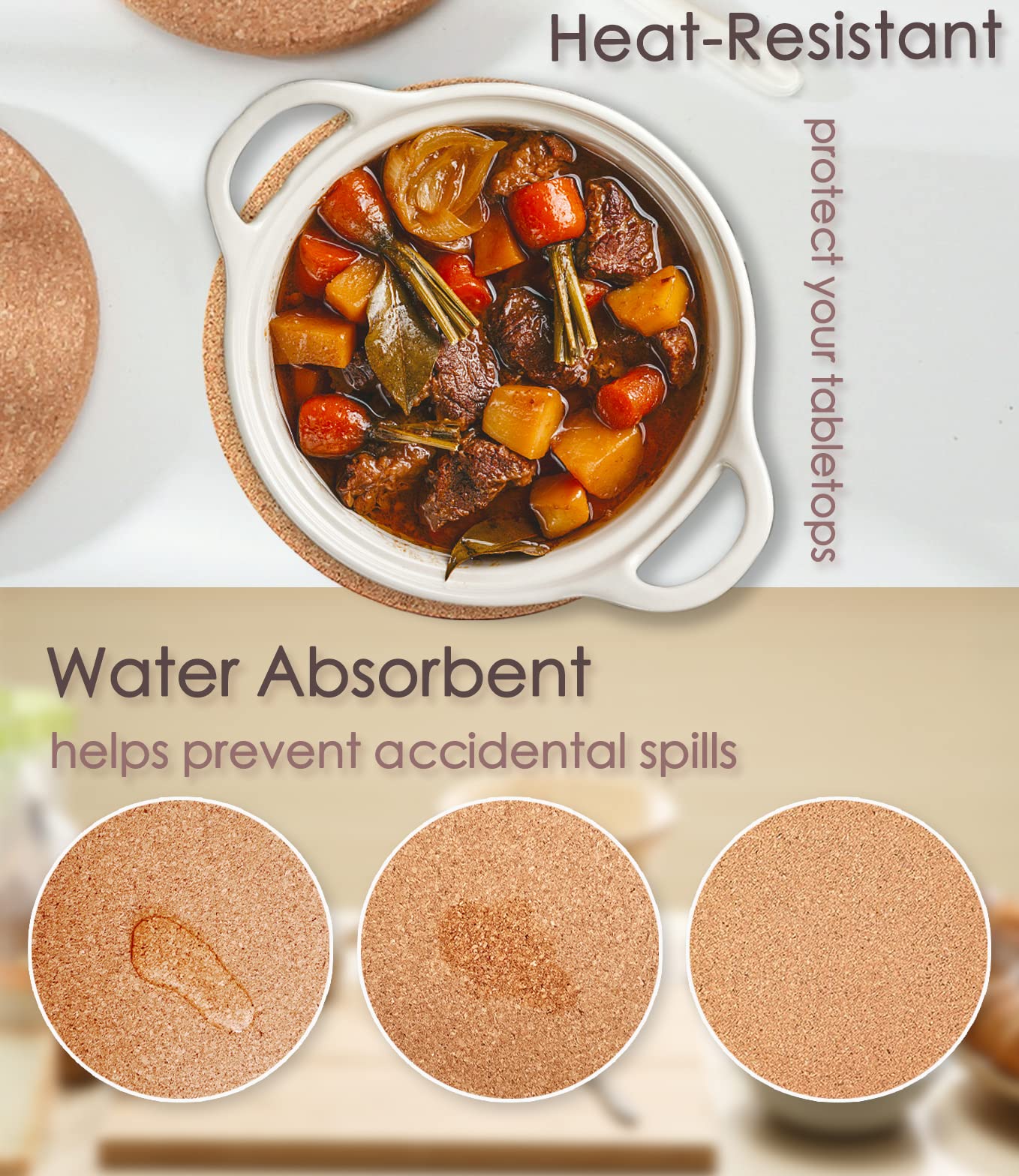 KITLAB Cork Trivet, High Density Fine Particle Thick Cork Trivets for Hot Dishes, 8 Inch Heat Resistant Coaster, Placemats Hot Pads for Pots and Pans, 8 Pcs, 8x0.4 Inch, Round and Square (KTLBCT26)