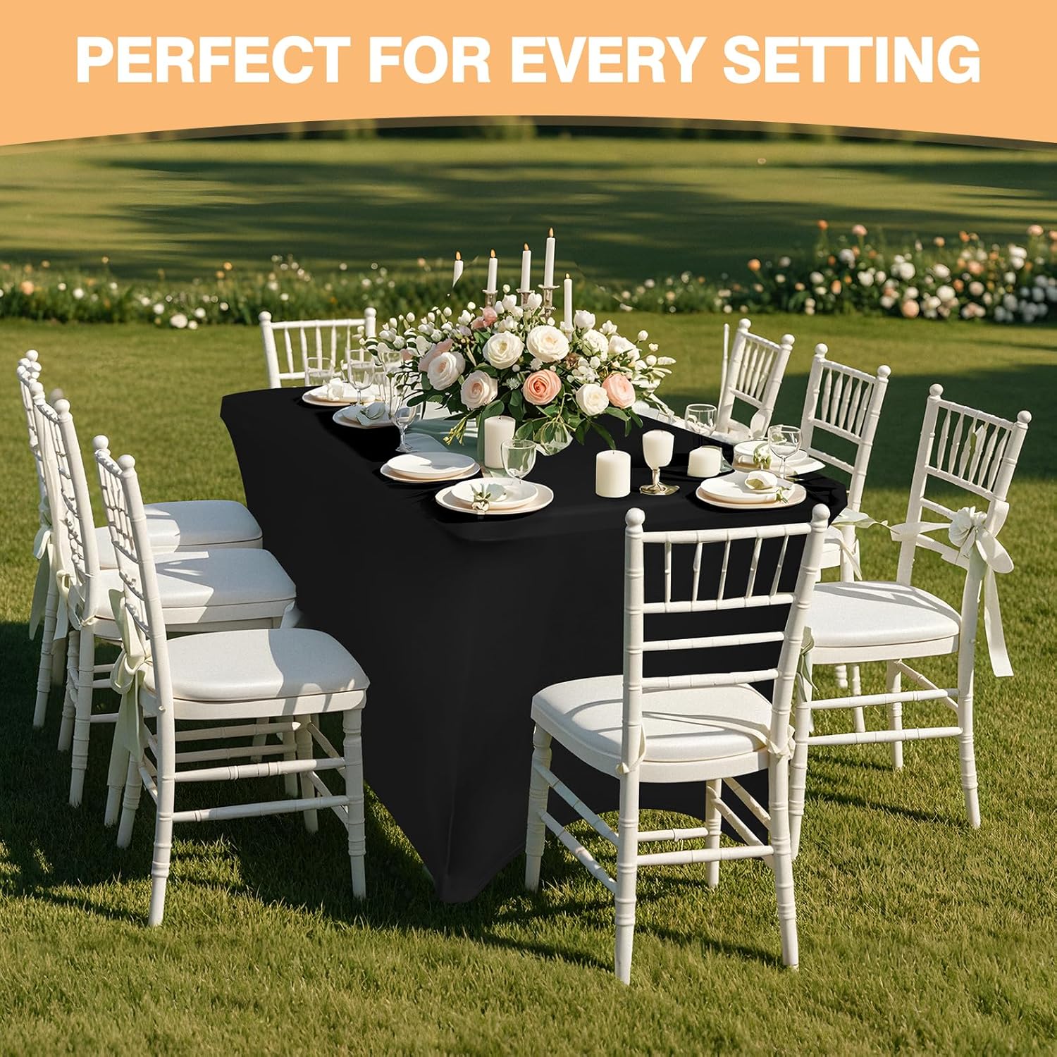 Skiennix 4 Feet Black Spandex Tablecloth - Fitted & Stretch, Washable, Wrinkle Resistant for Events & Parties