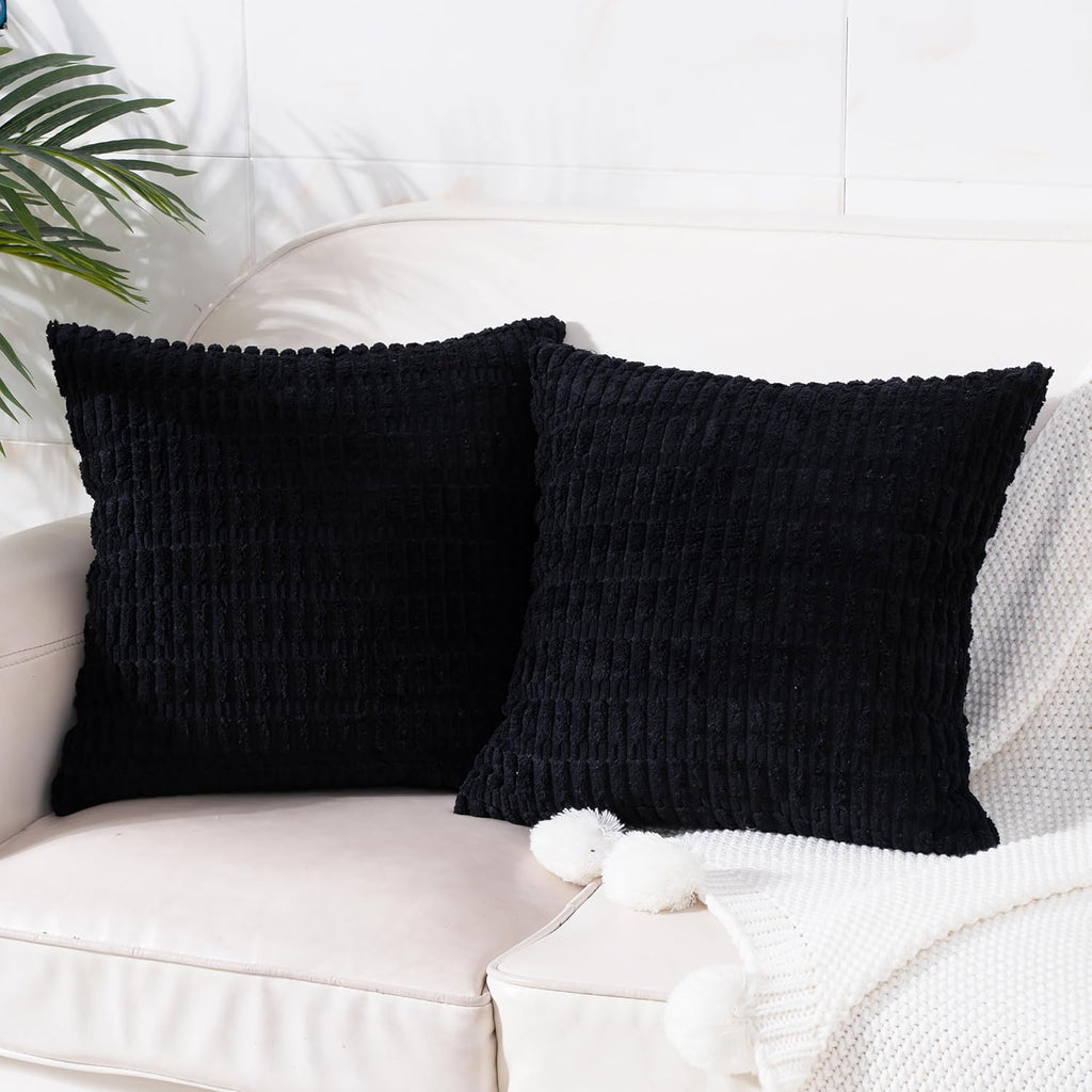 Skiennix Corduroy Throw Pillow Covers - Soft Boho Striped Design | 18x18 Inch for Modern Home Decor