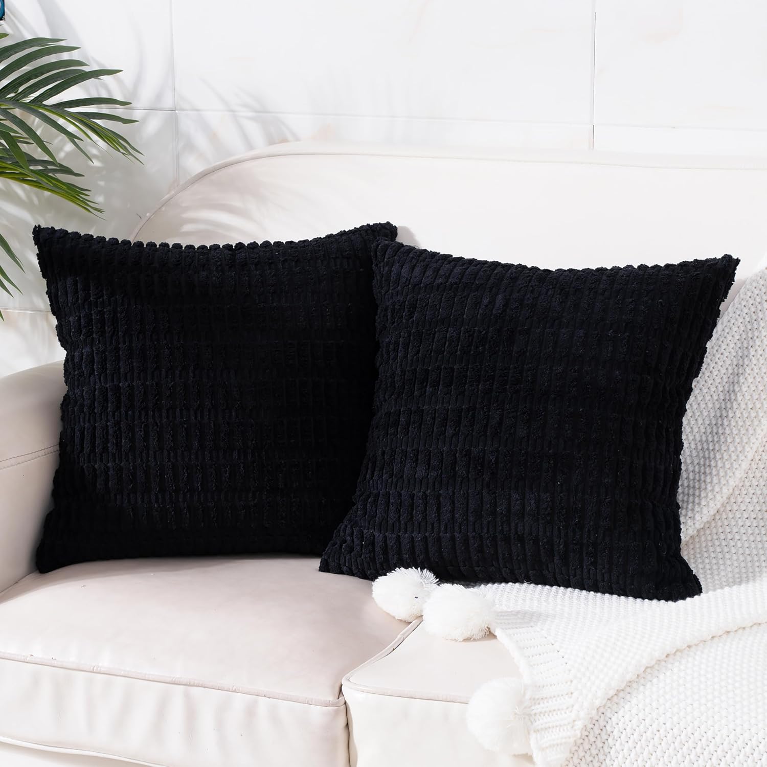 Skiennix Corduroy Throw Pillow Covers - Soft Boho Striped Design | 18x18 Inch for Modern Home Decor