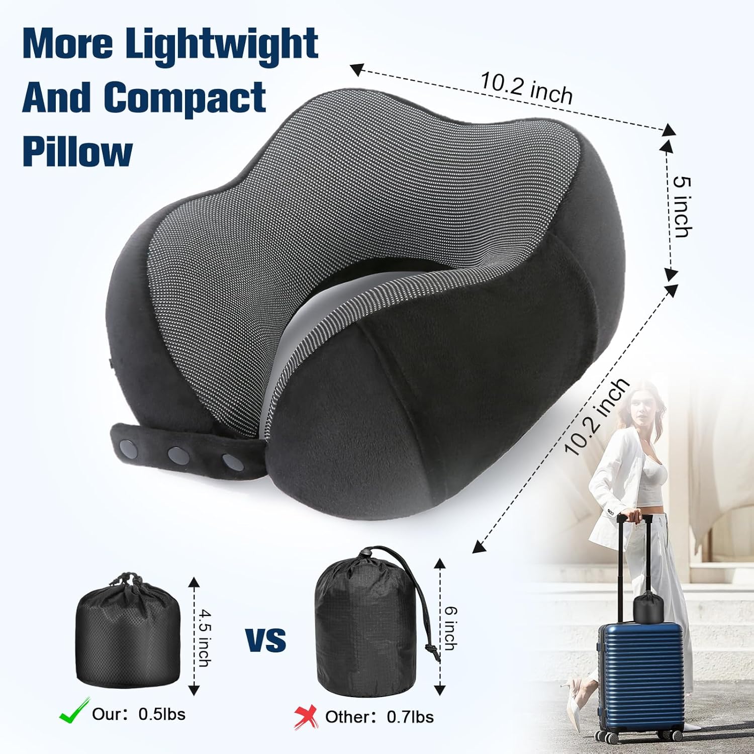 Cirorld Travel Neck Pillow - 100% Pure Memory Foam, Adjustable Comfort with Eye Mask & Earplugs | Portable Travel Accessory