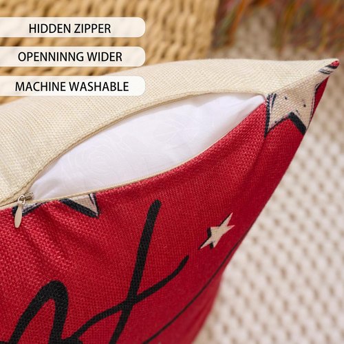 Hongsome Throw Pillow Covers - Patriotic 18x18 Inch Set of 4 for Independence Day & Memorial Day | Red, White & Blue