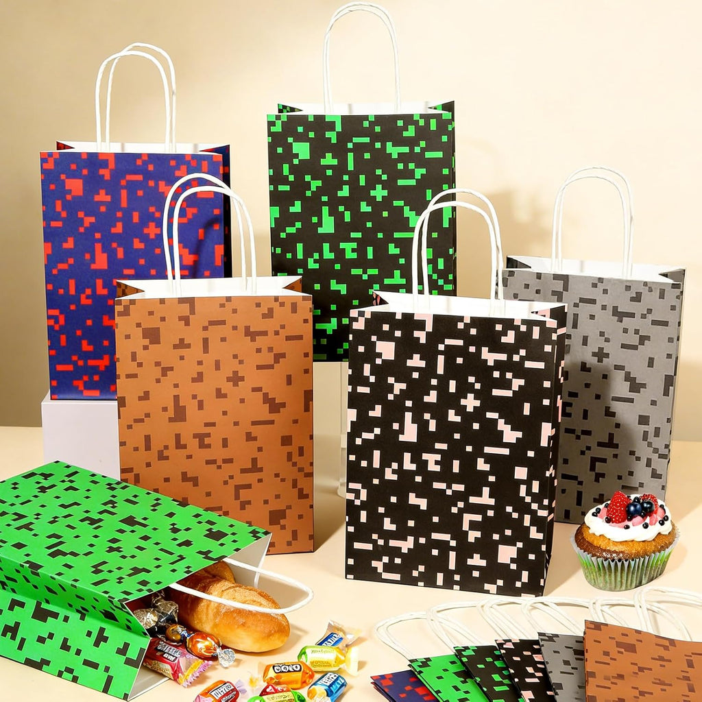 Skiennix Pixelated Party Favor Bags - 12 PCS Video Game Themed Treat Bags for Boys & Girls | Birthday & Baby Shower Decor