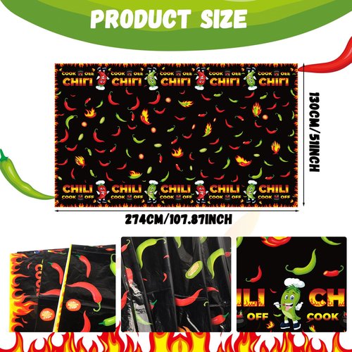 10 Pcs Chili Cook Off Decorations Set Chili Cook Off Banner Chili Pepper Disposable Tablecloth Plastic Table Cover Balloons Fire Balloons Chili Cooking Supplies Chili Pepper Decorations