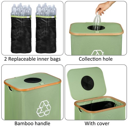iEGrow 29 Gallons Recycling Bins for Kitchen, Indoor Recycle Bins with Lid, 110L Large Recycle bin with 2 Removeable Reusable Inner Bags, for Bottles Cans Glass Plastice Cartons(Green)