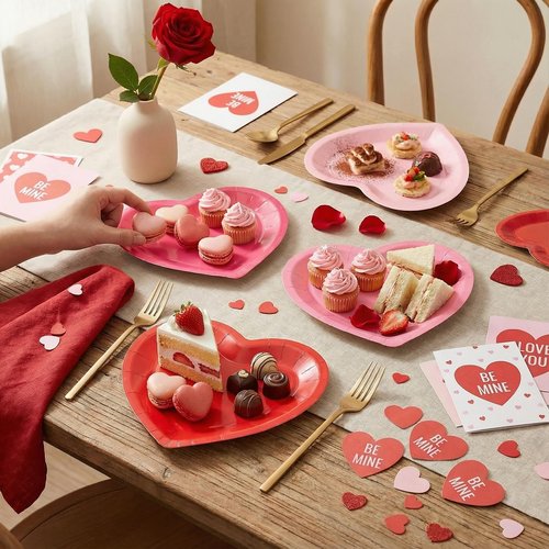 ZKNDRHJO 60 Pcs Valentine's Day Disposable Heart Plates Set,9 Inch Decorative Heart Shaped Plates for Holiday Parties & Special Events Birthdays Weddings and Romantic Dinner Tableware