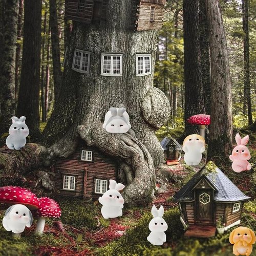 Exasinine Mini Rabbit Figurines - 24Pcs Resin Bunny Set for Fairy Garden & Home Décor