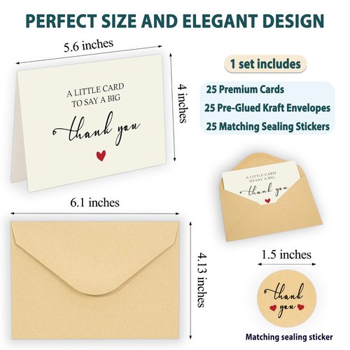 25 Pack Premium Elegant Thank You Cards with Envelopes & Stickers – Blank Inside Personalized Notes, Perfect for Weddings, Baby Showers, Small Business, Bridal Showers, Birthdays, Graduations & Gifts
