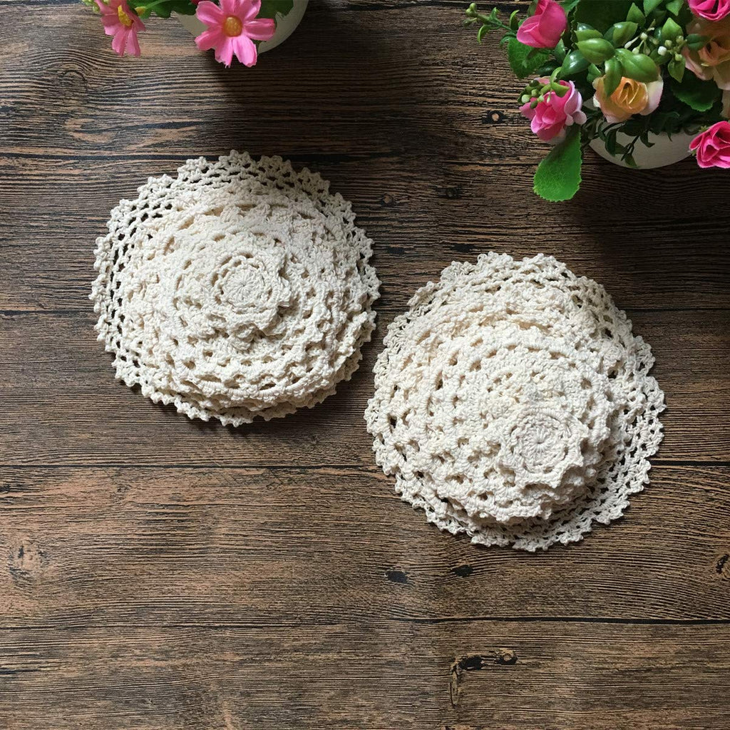 MINDPLUS Set of 24 Hand Crochet Doilies Lace 2-7 Inch Round Cotton Beige Vintage (24pcs Beige)