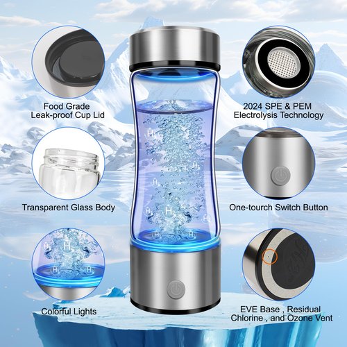 2026 Portable 4000PPB Hydrogen Water Bottle Generator, SPE PEM Tech Glass Ionizer Machine 420ml for Home, Office, Travel, Fitness – Health Benefits with USB-C Charging