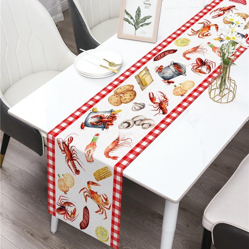 Buxiuer Crawfish Boil Table Runner Buffalo Check Lobster Crab Seafood Boil Themed Birthday Party Decoration Dining Room Home Kitchen Decor (13" x 72")