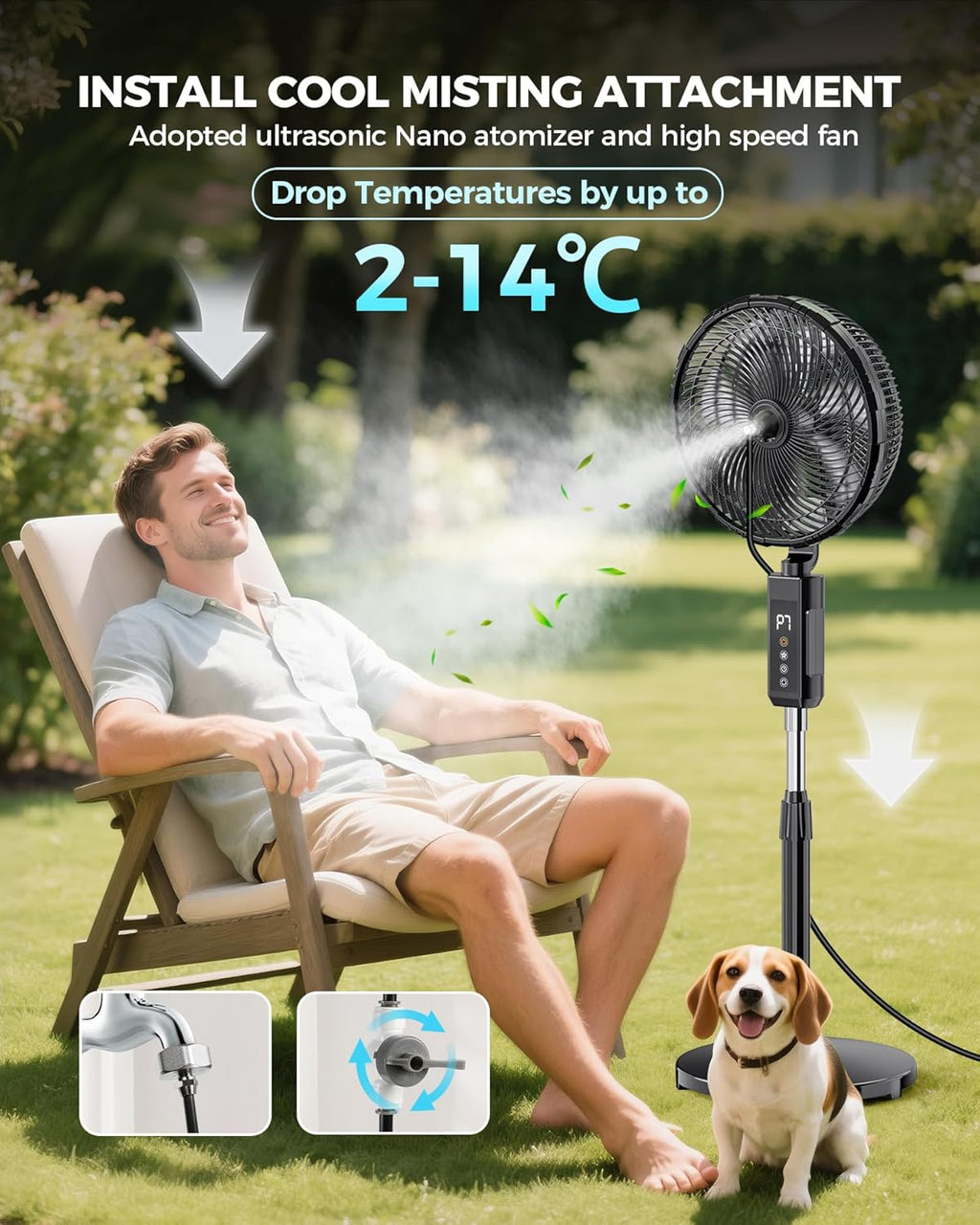 Skiennix Outdoor Misting Fan - 12-Inch Portable Water Cooling Fan with Remote & Timer | Ideal for Patios & Bedrooms