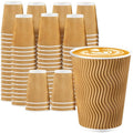 Lamosi Disposable Coffee Cups 12 OZ 100 Pack, Paper Coffee Cups 12 OZ for Hot Drinks or Cold Beverages, Insulated Corrugated Ripple Wall Cup No Lids for Office, Cafe, Home or Travel (Champagne)
