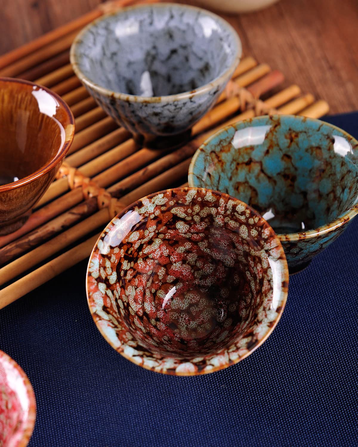 WHJY Ceramic, Japanese Sake Cups, Traditional Chinese Kung Fu Tea cups set Kiln Change Glazed. set of 6, 60ml/2oz