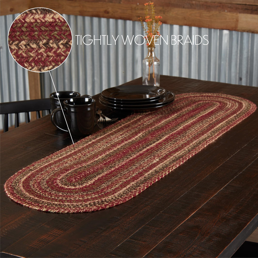VHC Brands Cider Mill Primitive Jute Red Textured Striped Oval Kitchen Table Runner 13"x36"