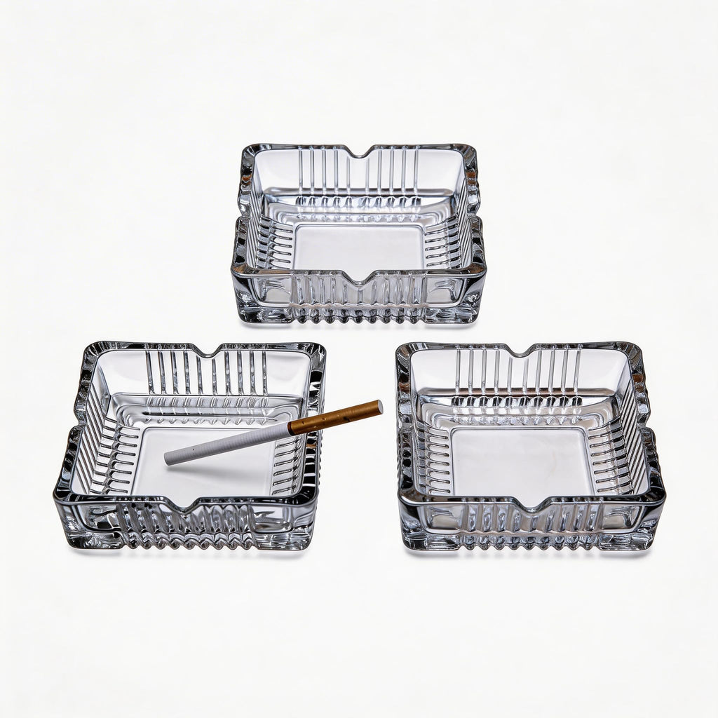 ZSHNYUKX 3 Pack 4 inch Square Glass Ashtray, Clear Thick Tempered Glass Cigarette Ash Tray, Easy Clean Heavy Duty Smoke Tray for Home Office Outdoor Party Decoration